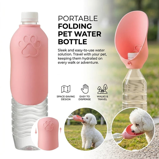 Foldable Silicone Pet Water Bottle – Portable Travel Dispenser for Dogs & Cats