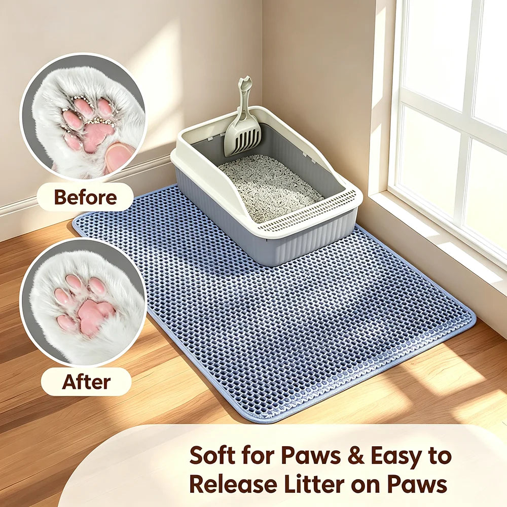 Double Layer Cat Litter Mat – Waterproof, Washable & Non-Slip Litter Trap