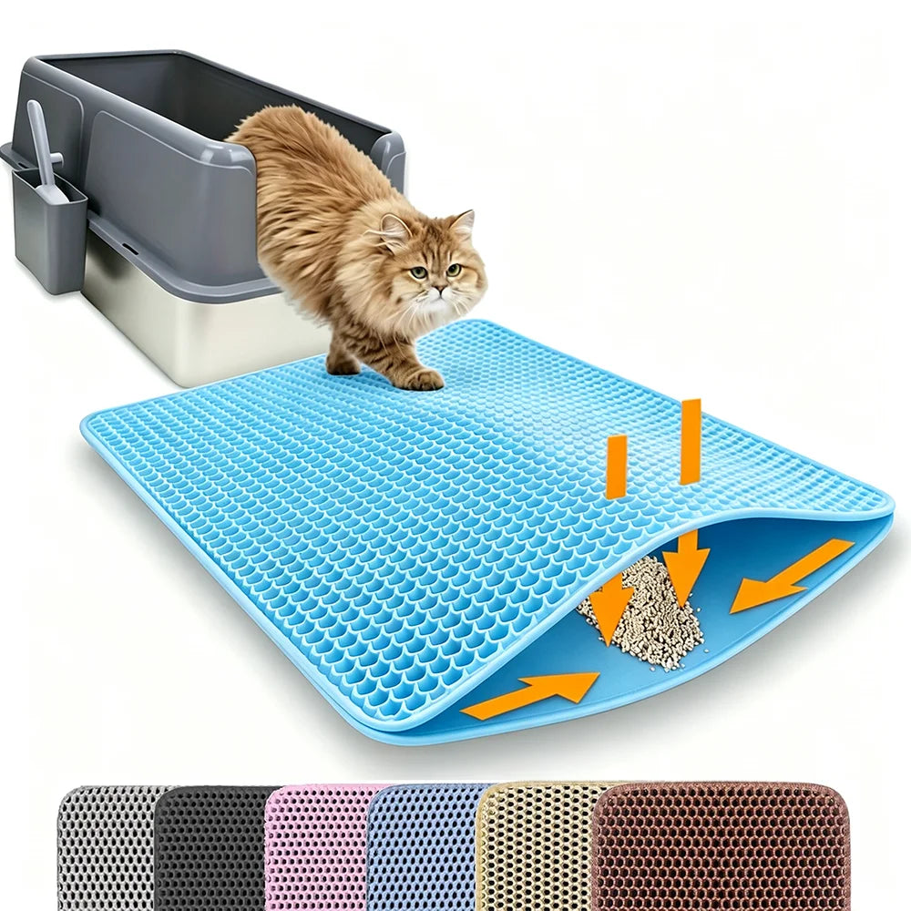 Double Layer Cat Litter Mat – Waterproof, Washable & Non-Slip Litter Trap