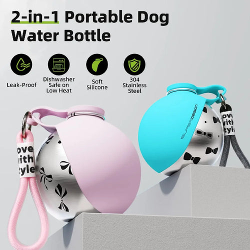 2-in-1 Portable Dog Water Bottle – Leak-Proof Stainless Steel Travel Bottle