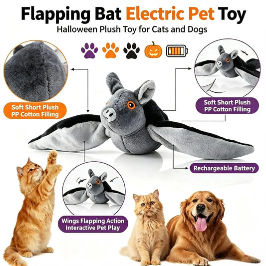 Interactive Flapping Bat Cat Toy – Rechargeable Chirping Plush Toy for Cats