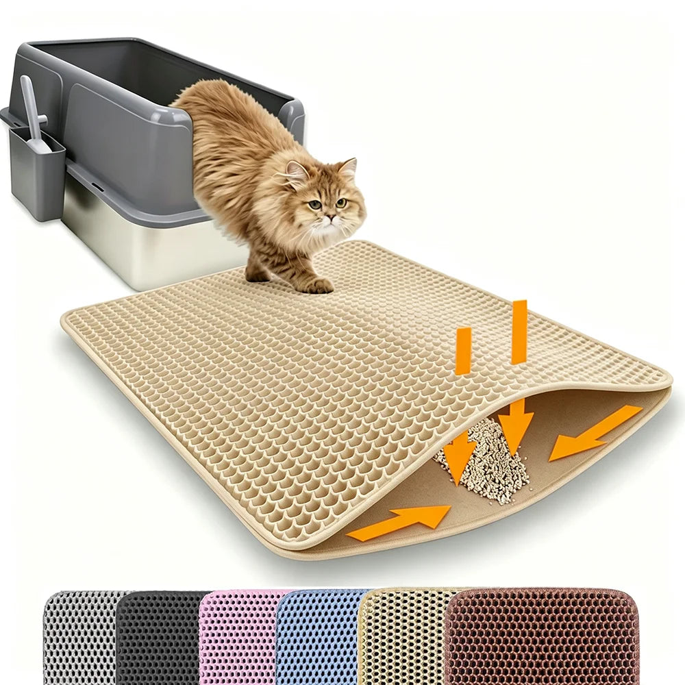 Double Layer Cat Litter Mat – Waterproof, Washable & Non-Slip Litter Trap