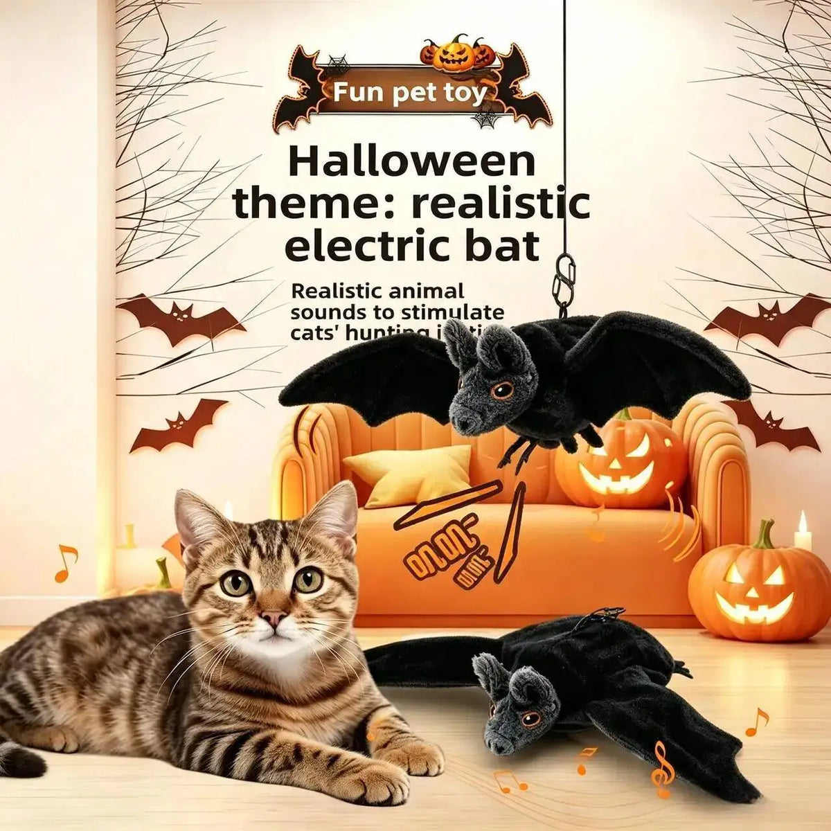 Interactive Flapping Bat Cat Toy – Rechargeable Chirping Plush Toy for Cats