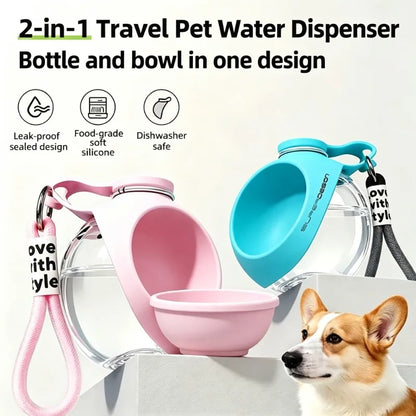285ML Portable Dog Water Bottle – Leak-Proof 2-in-1 Travel Bottle with Silicone Bowl