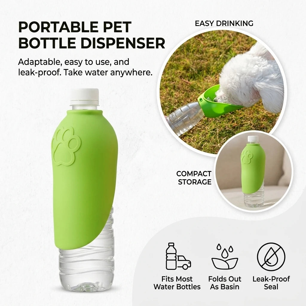 Foldable Silicone Pet Water Bottle – Portable Travel Dispenser for Dogs & Cats