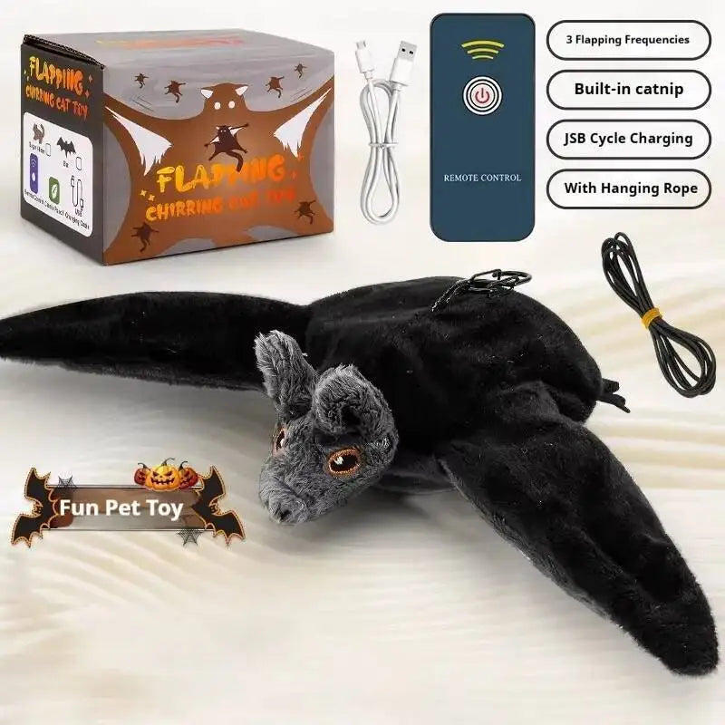 Interactive Flapping Bat Cat Toy – Rechargeable Chirping Plush Toy for Cats