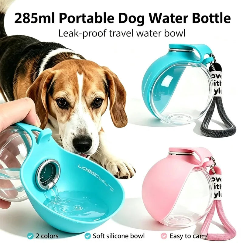 285ML Portable Dog Water Bottle – Leak-Proof 2-in-1 Travel Bottle with Silicone Bowl
